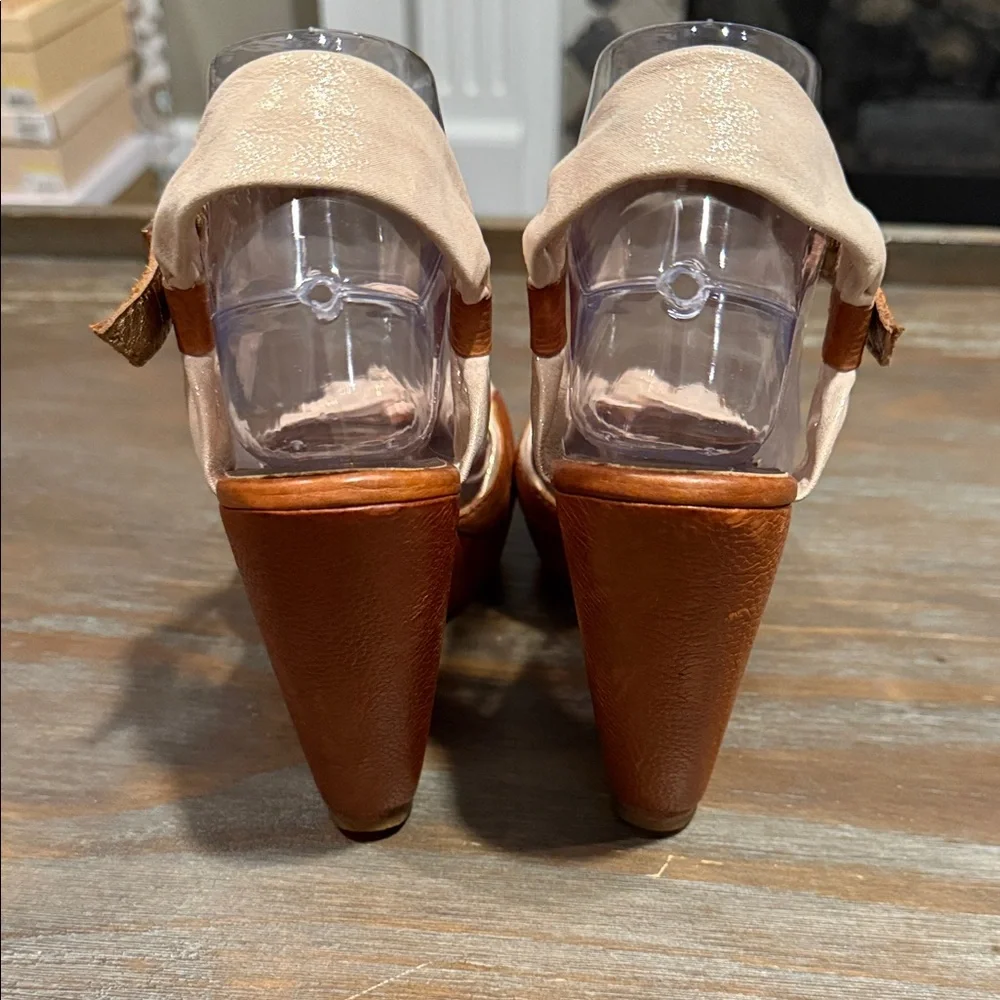 Cynthia Vincent Leather Wedge Sandals Size 6 Brown Knot Peep‎ Toe Boho Chic